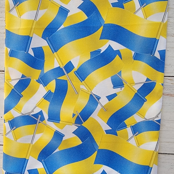 Ukrainian Flag on White Fabric by Paint Brush Studio - 100% Quilting Cotton Cut Continuously, Digital Print