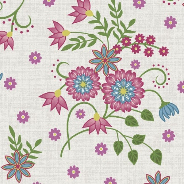 Flower & Vine Floral Allover Cream - Monique Jacobs for Maywood Studio - 9881-E - 100% Quilting Cotton Cut Continuously