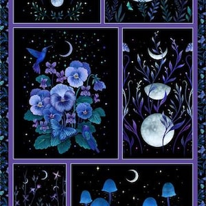 Painel Jardin de Lune Glow 24" - Desenhos episódicos para quilting em branco - 3834GP-99 - 100% algodão cortado continuamente