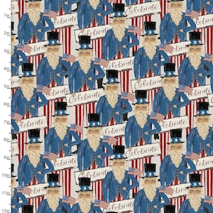 Hometown America Blue Uncle Sam, Beth Albert for 3 Wishes Fabrics - 18695-BLUE - 100% Quilting Cotton Cut Continuously