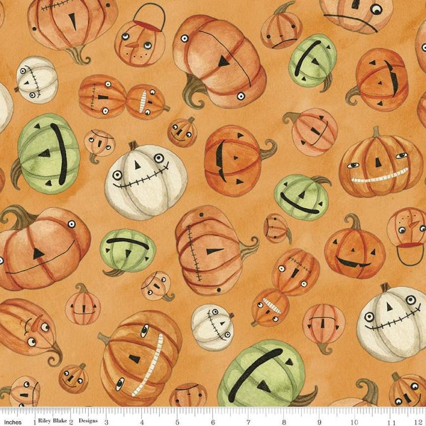 Halloween Whimsy Pumpkins Orange - Teresa Kogut for Riley Blake Designs - C11821-ORANGE - 100% Quilting Cotton Cut Continuously