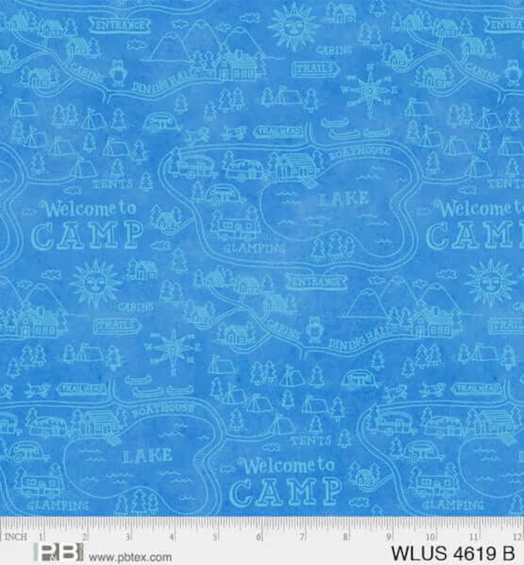 P&B Textiles Wanderlust Campground Map Blue, Stephanie Peterson Jones