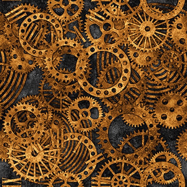 Alternative Age Gears Black, Urban Essence Designs for Blank Quilting, 2318-99, 100% Cotton Cut Continuously