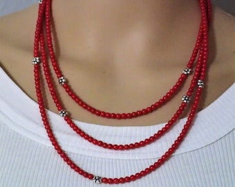 Beautiful 3rows 6mm red coral necklace 17-20" PN684 Beautiful 3rows 6mm red coral necklace 17-20" PN684