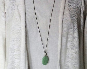 Boho Antique Silver Oval Leaf Long Necklace Chain Leather *Boho *Festival* Symbol Ethnic Bohemian Spirit