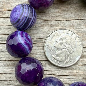 Large 16 mm dark purple gemstone beaded chunky bracelet, faceted round Agate elastic bracelet, large bracelet for woman image 3