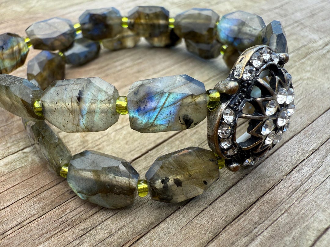 Labradorite Nuggets Stretch Double String Bracelet, Labradorite Beaded ...
