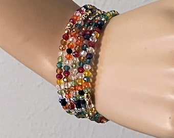 Colorful glass beads wrapping bracelet, jewel tones bracelet, memory wire beaded bracelet for woman, gifts under 15