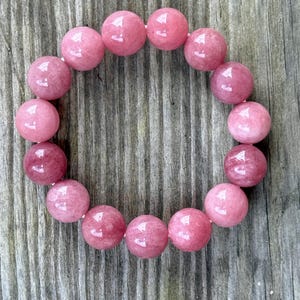 Chunky Mauve Quartz Beaded Bracelet: 14mm Gemstone Stretch Jewelry