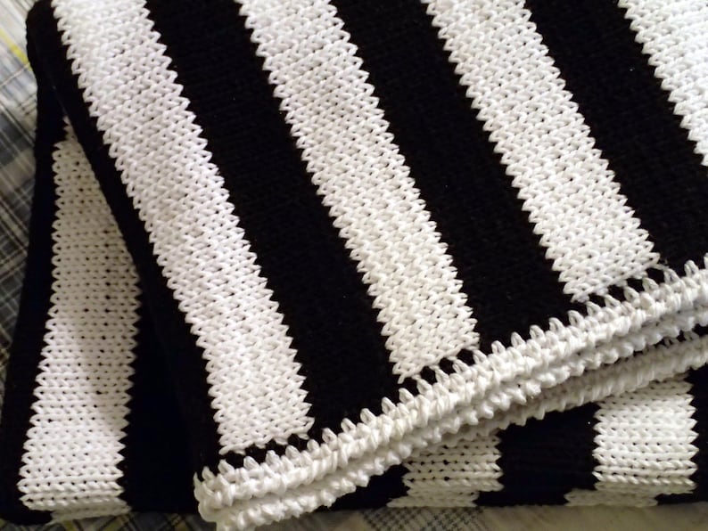 Black and white modern blanket handmade knit cotton cozy Etsy