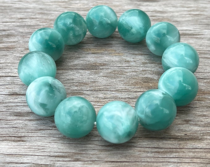 Superchunky Peacock Angelite Bracelet, Chunky Blue Gemstone Bracelet