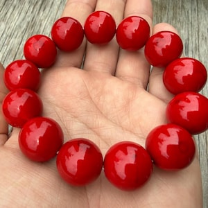 16 mm red Mashan Jade large beaded bracelet, large red stretch bracelet, chunky red bracelet for woman, gifts under 30