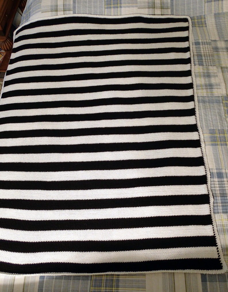 Black and white modern blanket handmade knit cotton cozy Etsy