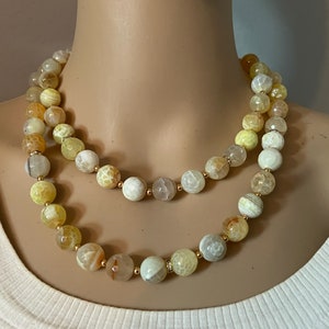 Yellow Fire agate long chunky necklace, yellow gemstone necklace, agate 12 mm beads necklace, gift for woman, Thanksgiving jewelry