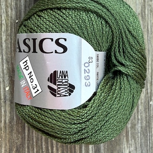 1+ skein of Lana Grossa olive green mercerized cotton summer yarn, made in Italy Basics hp No.31 yarn, Chainette green mercerized cotton