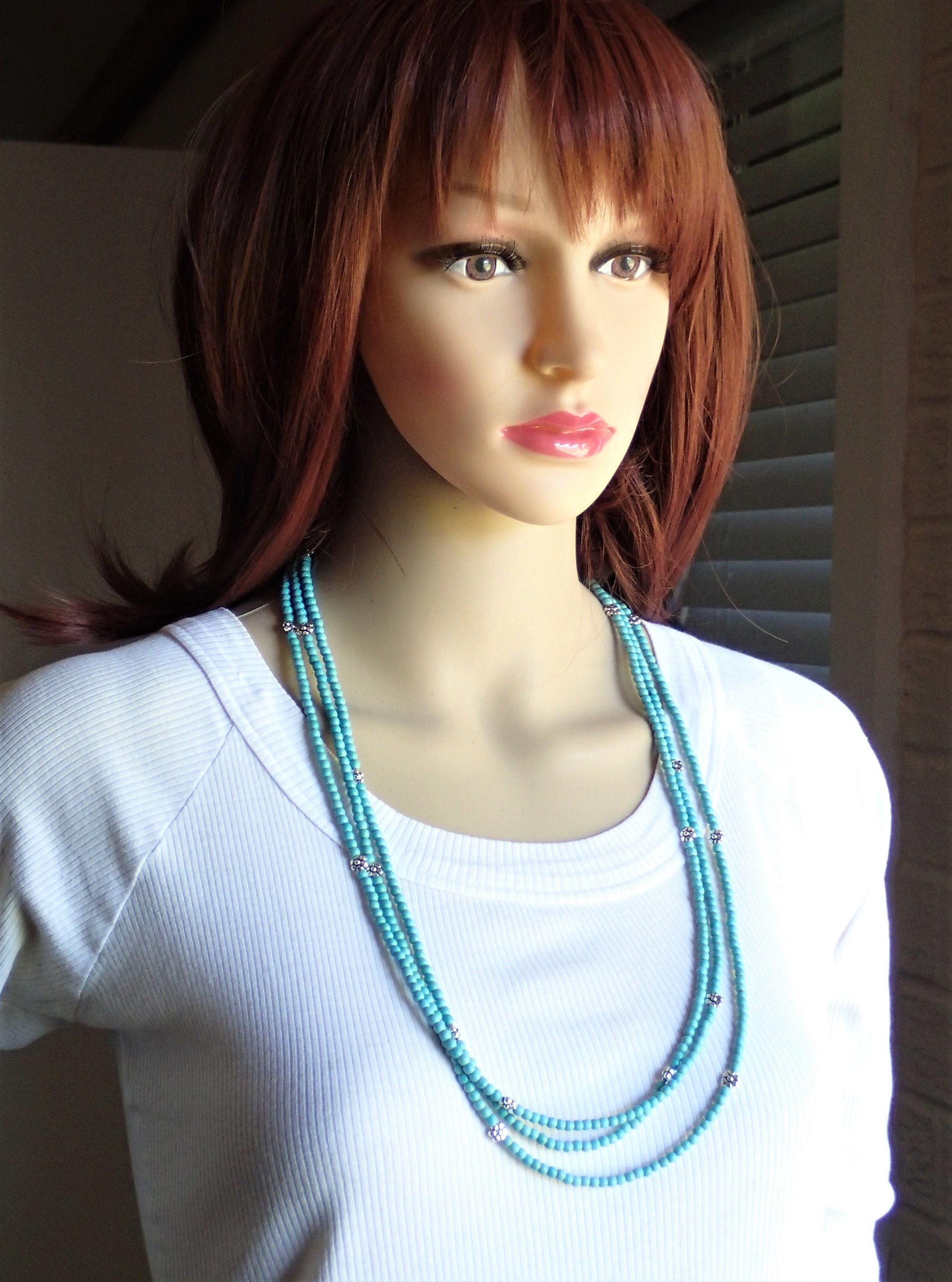 Very long floral necklace for women turquoise delicate Etsy