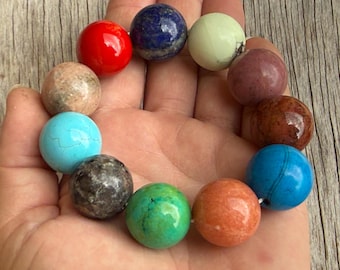 Super chunky 20 mm large colorful gemstone beaded bracelet, gift for woman, large stone bracelet, gemstone bracelets under 35