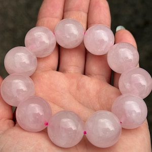 20mm Chunky Rose Quartz Beaded Bracelet, Pink Gemstone Stretch Bracelet
