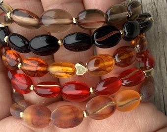 Pulsera elástica acrílica bohemia con granos de café y corazón de colores, pulsera de regalo para amantes del café, regalo para mujer