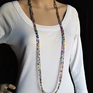 Very long colorful glass beads floral necklace, long boho necklaces for women, flower jewelry, gift for woman, necklaces under 20
