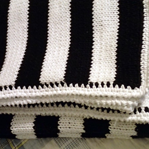 Black and White Modern Blanket Handmade Knit Cotton Cozy Etsy