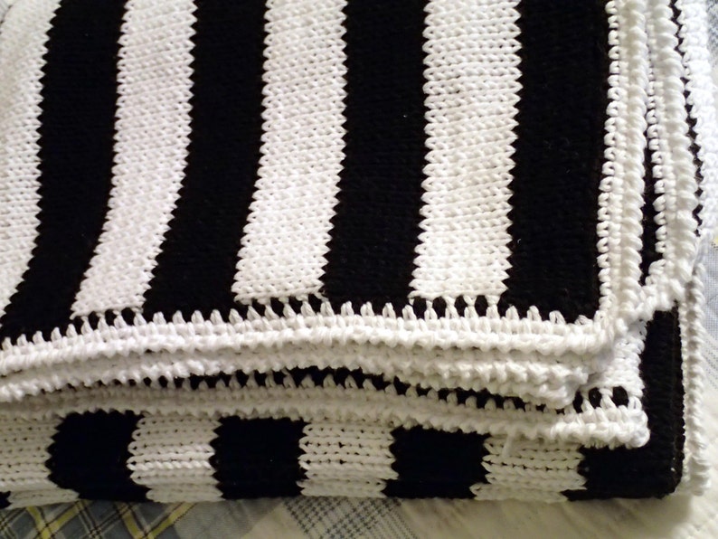 Black and white modern blanket handmade knit cotton cozy Etsy