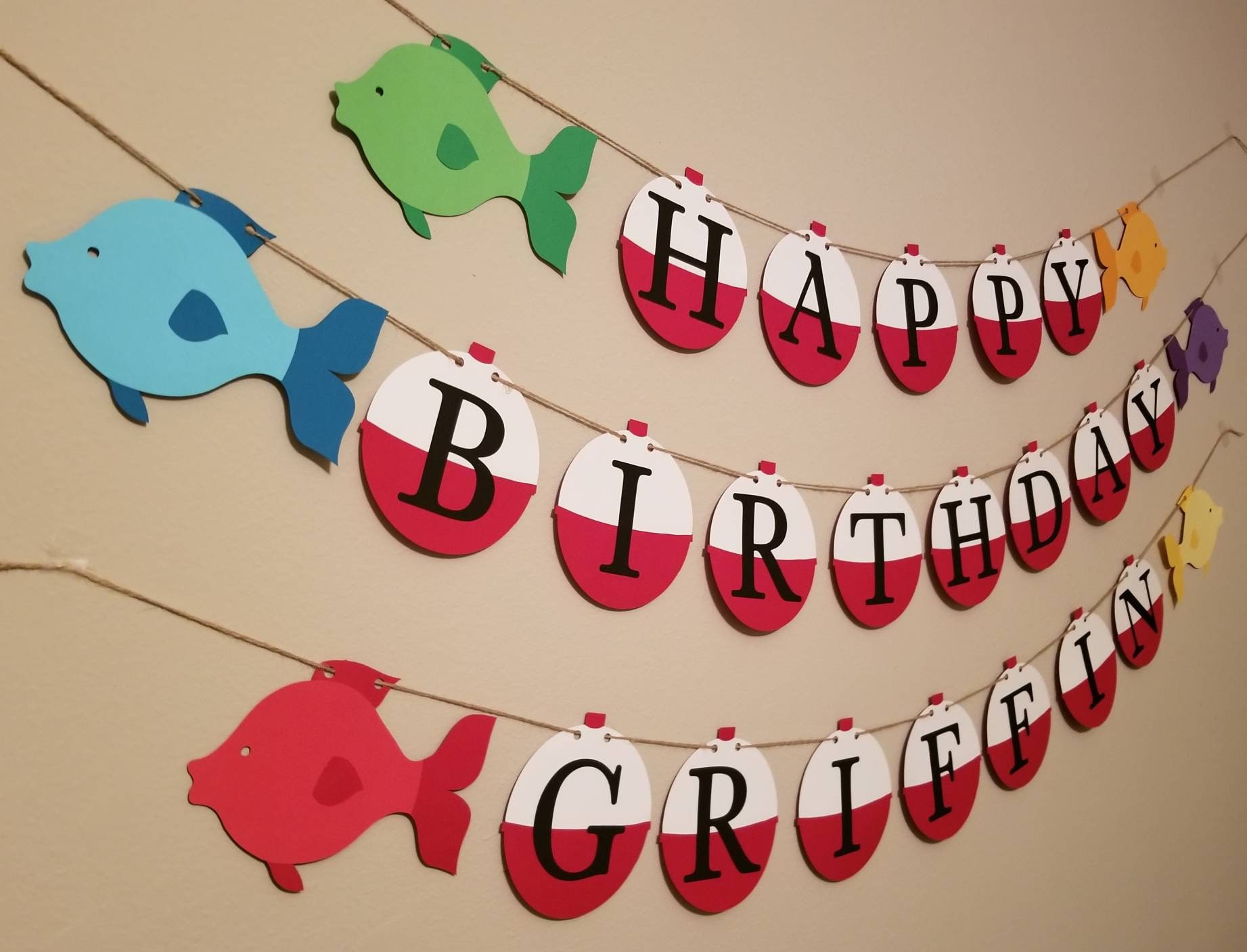 The Big One O Fish Ally One Gone Fishing Fisherman Bobber Fish Happy Birthday NAME 1st Birthday Party Decoration Banner Garland