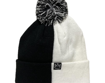 Black & White Split Color Crochet Beanie - Etsy