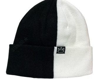 Jay Rauler Half Black White 2 Two Tone Beanie Knit Cuff Cap Hat Unisex TAG SEE