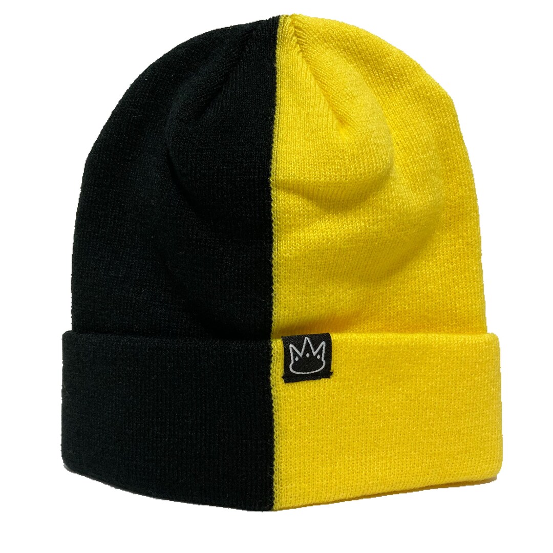 Two Tone Black and Yellow Knit Beanie - Jay Rauler Cuff Cap - Etsy