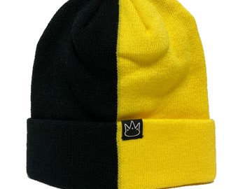 Two Tone Black and Yellow Knit Beanie - Jay Rauler Cuff Cap