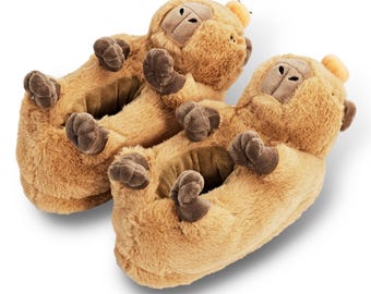 Plush Capybara Hugs Slippers, Cozy Sherpa Lined House Shoes, Non-Slip Grips