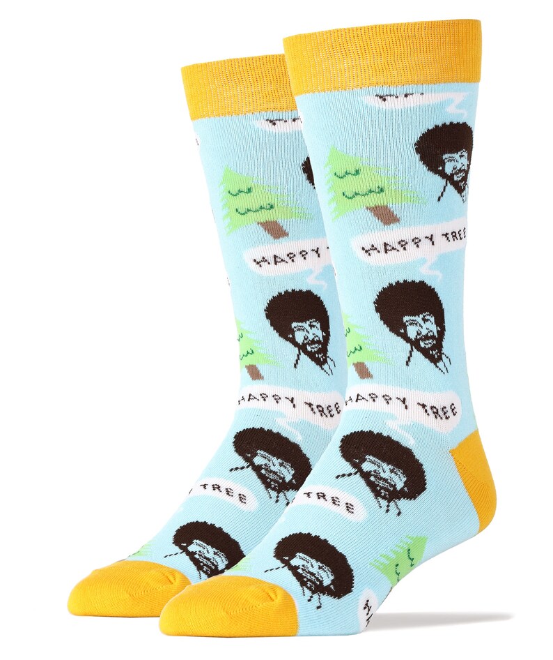 Design sock pattern for Bob Ross Happy Tree Beauty Socks for gift socks from Oooh Yeah Shop Happy Tree Blue