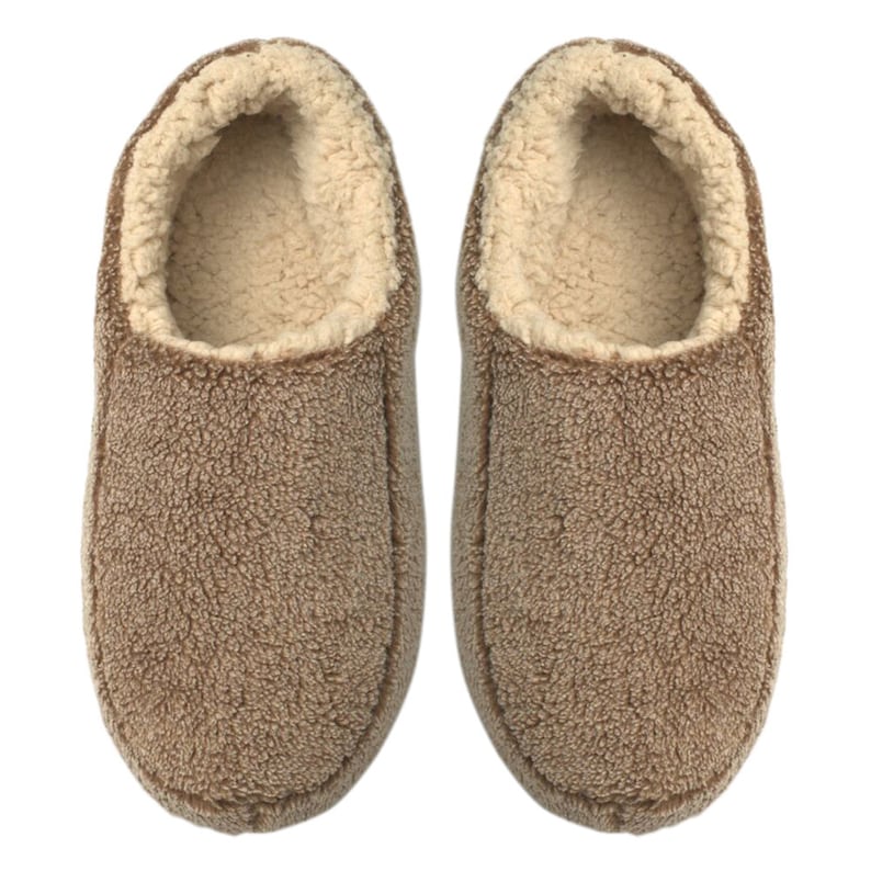 a pair of slippers with Fabric upper and super soft Sherpa lining for warmth and comfort for your older men feet