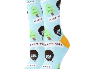 Design sock pattern for Bob Ross Happy Tree Beauty Socks for gift socks from Oooh Yeah Shop