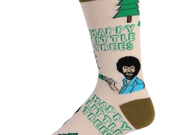 Bob Ross Socks | Happy Little Trees Combed Cotton Men one size 10-13