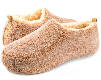 Oooh Geez  Men’s Soft Cozy Non-Slip Solid Sherpa Slippers Built in Foam Support Indoor House