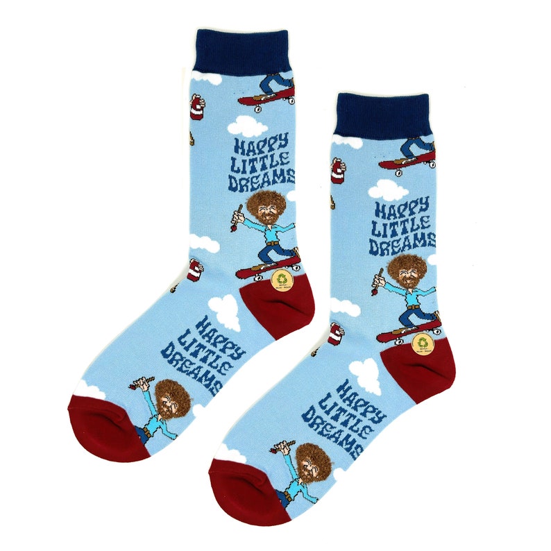 Design sock pattern for Bob Ross Happy Tree Beauty Socks for gift socks from Oooh Yeah Shop Happy Little Dreams