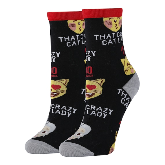 Crazy Cat Lady Emoji Socks, Combed Cotton Funny Socks Women one Size 9-11