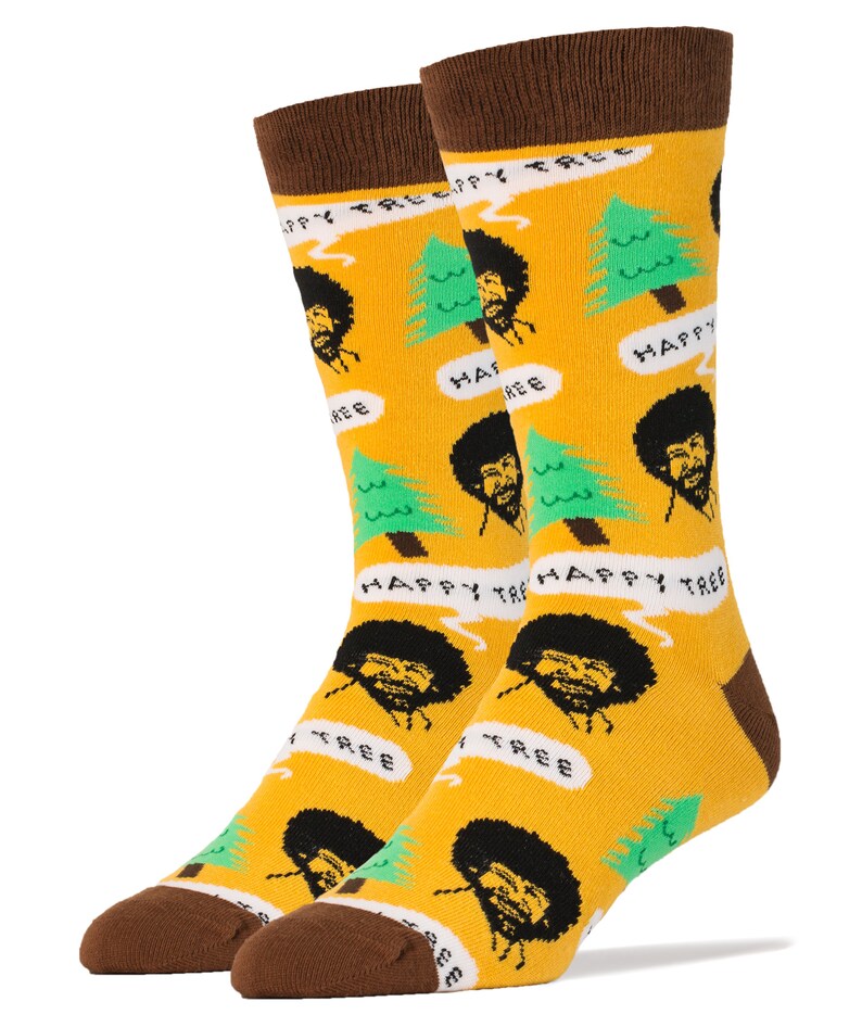 Design sock pattern for Bob Ross Happy Tree Beauty Socks for gift socks from Oooh Yeah Shop Happy Tree