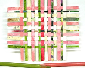 Paper Weaving- 5x5- Woven Paper Art- Collage, Watercolor