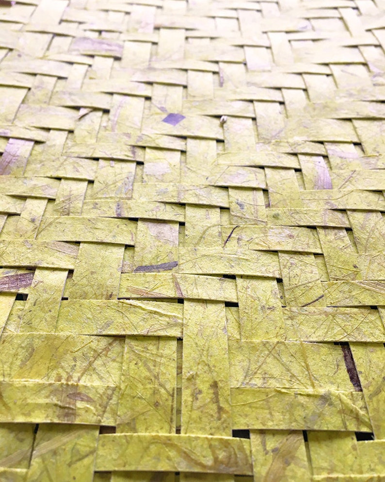 Yellow Paper Weaving- Yellow Green- 17x13- Abstract Wall Art- Twill Weave image 5