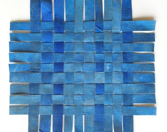 Canvas Weaving- 6x6- Original Abstract- Woven Painted Linen- Horizontal or Vertical- Cobalt Blue