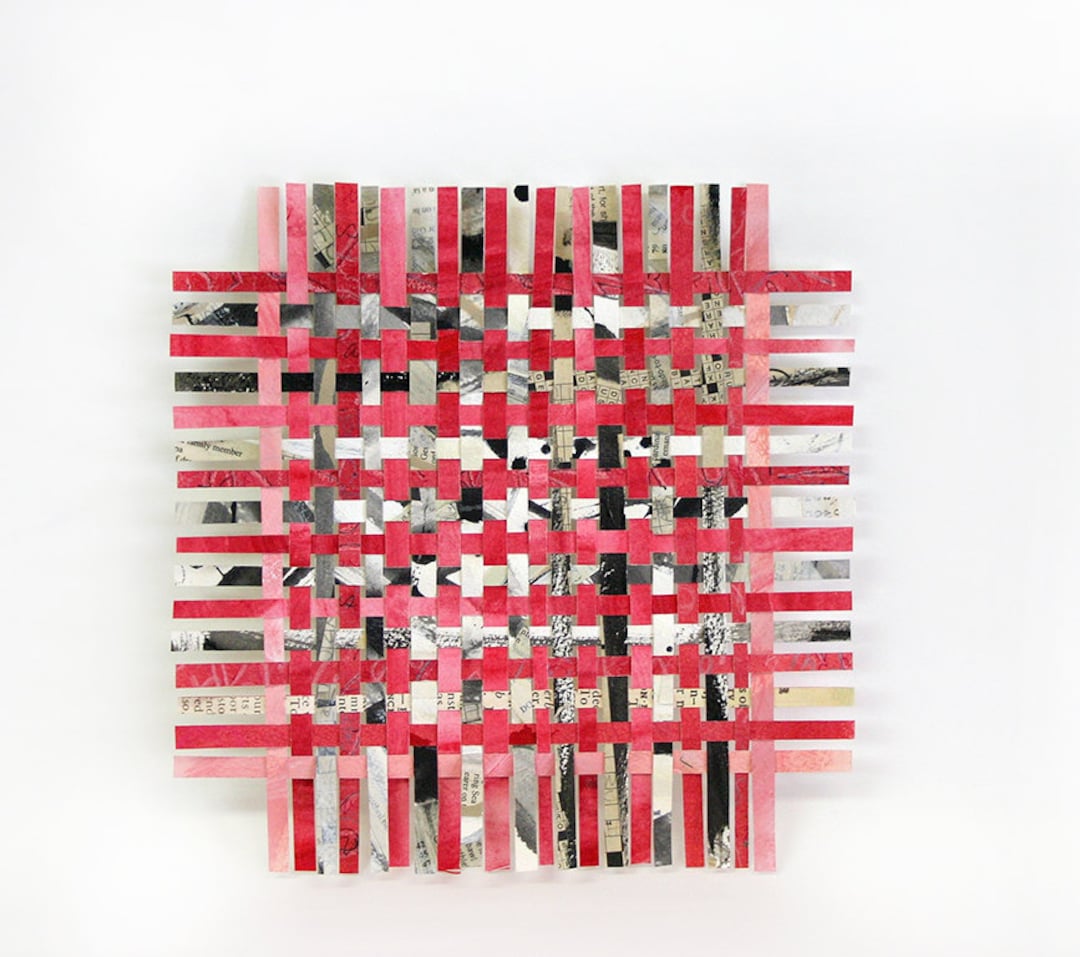 Red Paper Weaving 8x8 Crossword Puzzle Art Woven Paper Etsy