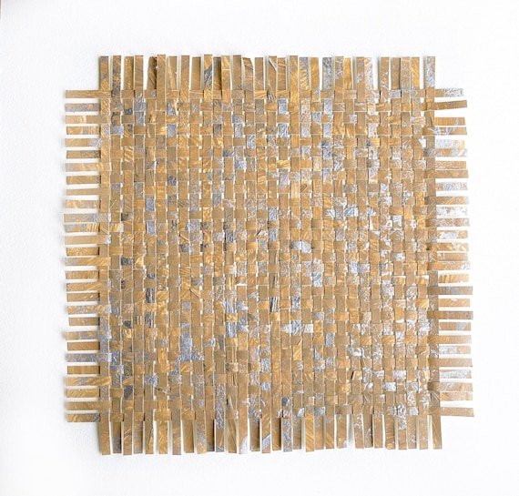 Silver Aspen Paper Weaving Art: Brown & Silver Wall Decor  display picture 2