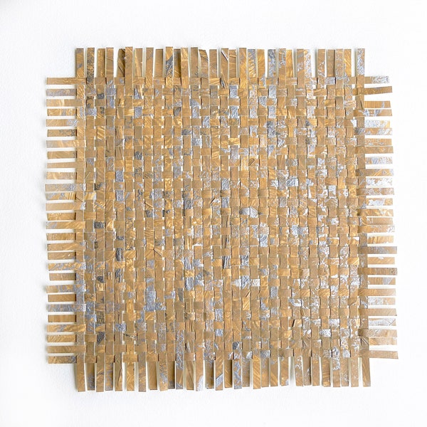 Silver Aspen Paper Weaving- 12x12- Paper Weaving Art- Brown, Silver- Wall Art