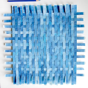 Blue Paper Weaving Art- Original Abstract- Woven Paper- 15x15