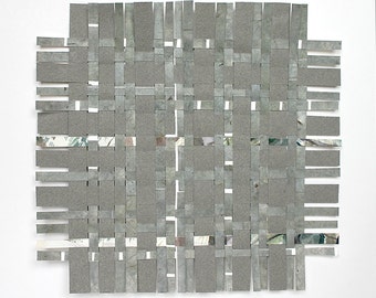 Grey Paper Weaving- Original Woven Wall Art- 8x8