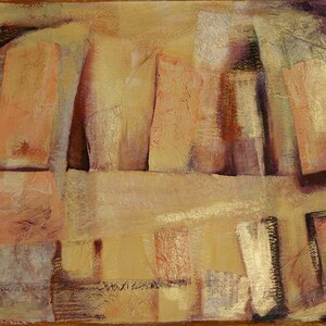 Mixed Media Collage 22x30 Large Wall Art Sienna Brown, Gold Metallic Group Hug image 2