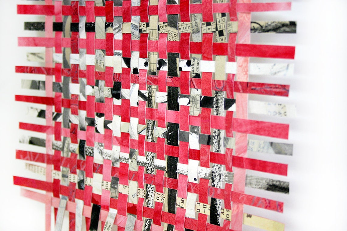 Red Paper Weaving 8x8 Crossword Puzzle Art Woven Paper Etsy